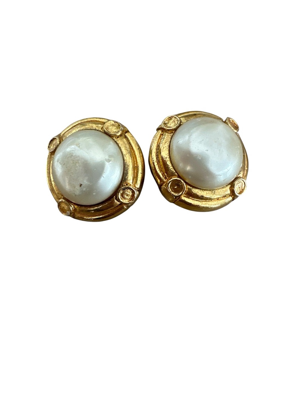 Chanel Gold-Tone Faux Pearl Round Clip-On Earrings